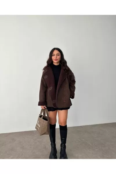 Shepherd Buttoned Plush Laminated Coat