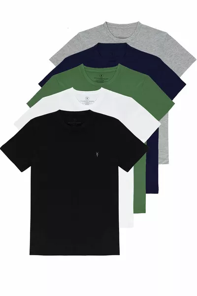 Стандартный крой Базовая футболка с круглым вырезом и вышивкой, набор из 5 штук для мальчиков