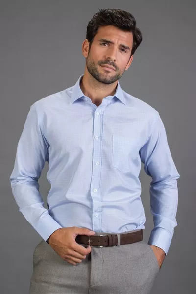 Klasik Fit Uzun Kollu Pamuklu Kolay Ütü Çizgili Erkek Mavi Gömlek