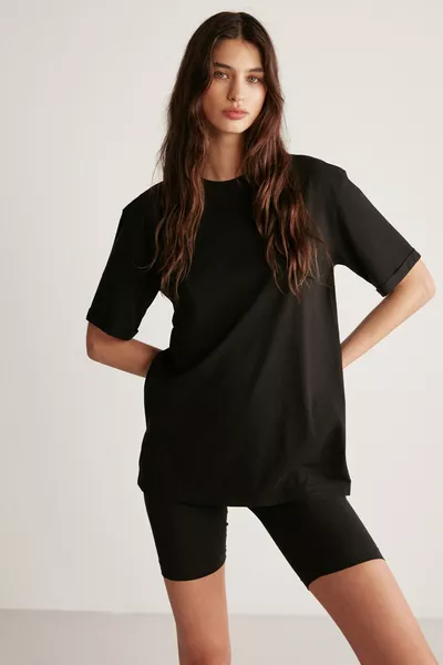 Betsy Women's % Cotton Crew Neck Short Sleeve Basic Black T-shirt