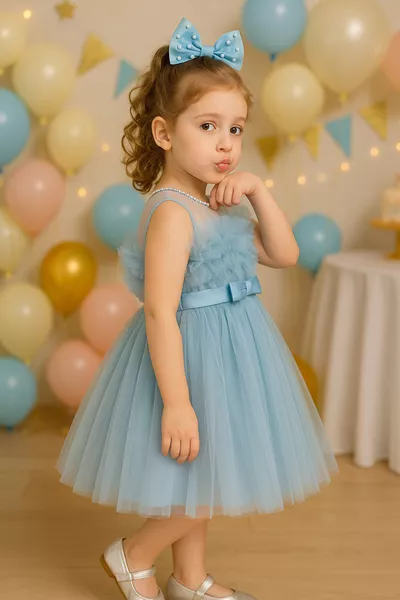 فستان سهرة للبنات من التل والساتان مزخرف باللؤلؤ لحفلات الزفاف وأعياد الميلاد