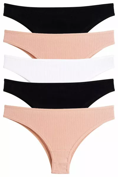Culotte pour femme Brésilienne Pack de 5 en coton côtelé avec élasthanne MIXCOLOR