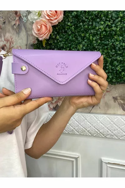 محفظة نسائية متعددة الأقسام بحزام يد وتصميم ظرف