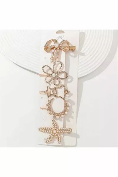 Set de 5 pinces à cheveux avec étoile de mer en perles et cristaux