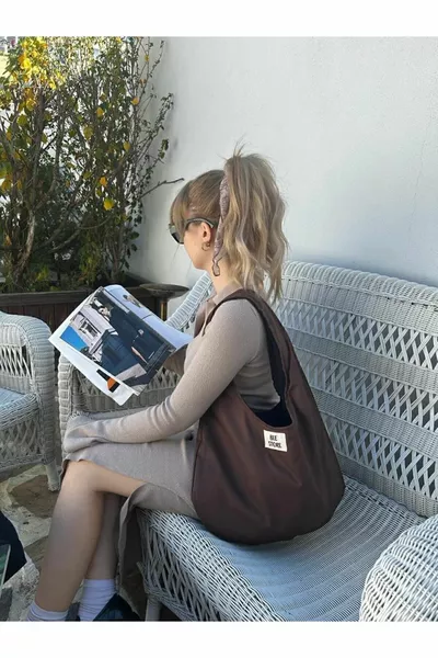 Bitter Coffee Baguette Velcro, Lined, Fabric Bag, Women's Arm and Shoulder Bag