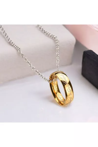 سلسلة قلادة خاتم أسرار المغلف بالذهب من سيد الخواتم فرودو خاتم من الفولاذ