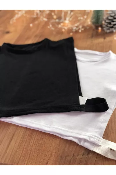 Комплект от 2 броя безръкавни блузи с колан и обикновена плетка от памук, тюрбан-образна яка, черни и бели, еластични