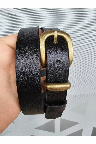 Ceinture noire en cuir véritable à boucle antique