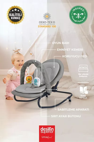 Umay Babyschaukel, Stufenlos, Schaukelbar, Fixierbar, Mit Spielzeug, Baby-Babyschaukel, Muttersitz