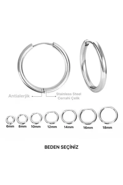 Orecchini a cerchio in acciaio chirurgico, un paio (Scegli la taglia)