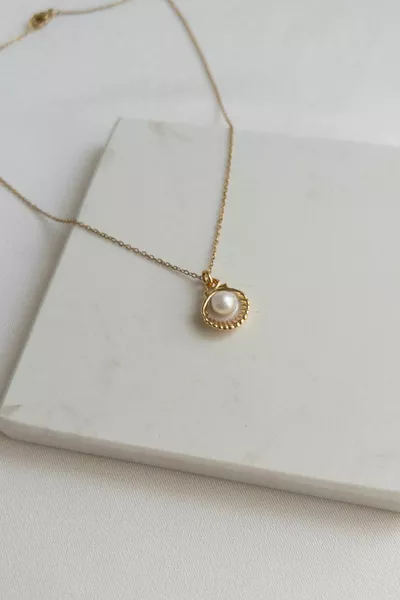 Ciondolo di Conchiglia con Perla su Catena Sottile, Elegante e Raffinato, Collana da Donna