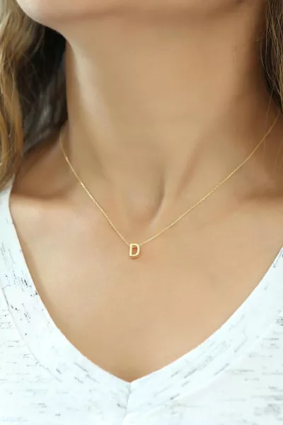Azuris Adjustable Silver Three-Dimensional D Letter Necklace