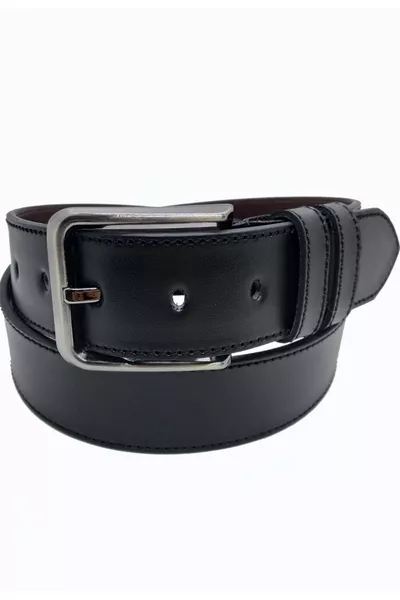 Ceinture en cuir pour homme noire avec couture, 4 cm