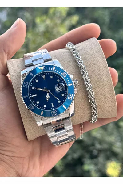 Montre homme premium à bracelet en acier avec boîte spéciale et bracelet offert