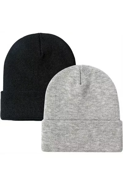 طقم قبعتين شتويتين أسود ورمادي للجنسين