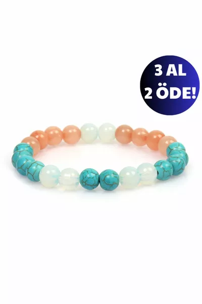 سوار الجاذبية من الأحجار الطبيعية | كوارتز وردي - فيروز - حجر القمر - حجر القمر | هدية من الأحجار الطبيعية