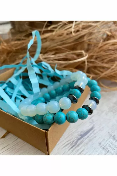 أحجار الأوبال الطبيعية وحجر القمر والفيروز ستكمل تناغمكم الرائع كزوجين عزيزين