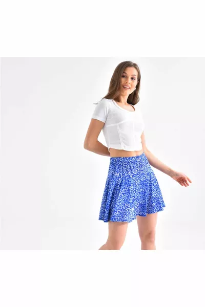 Jupe courte short élastiquée élastiquée à motifs croustillants bleus pour femmes