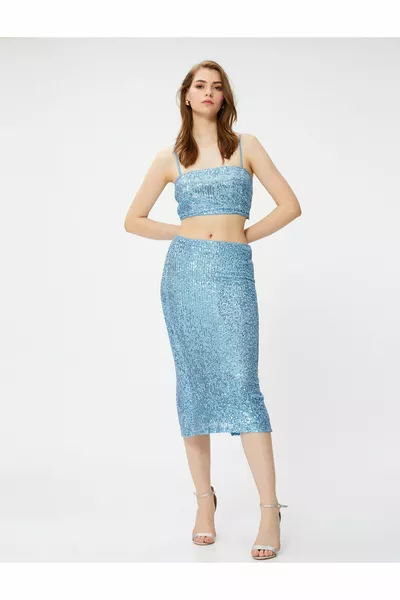 Melis Ağazat X - Jupe midi fendue à paillettes