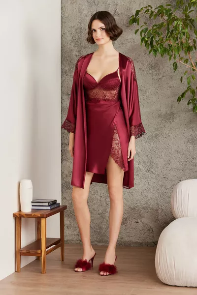 Satin Nachthemd Morgenmantel Pyjama Set Shorts Set 6-teilig Braut Mitgift Set - 