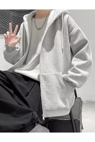 Plain Grey Unisex Oversized (3-Ply) Thick Winter Fleece-Lined Cardigan