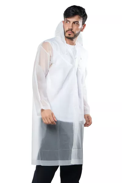 Imperméable Femme Homme à Capuche Boutonné Eva Blanc 