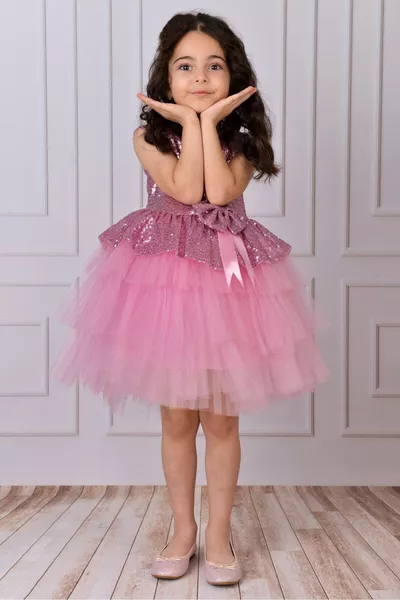 Robe de fête et d'anniversaire en tulle rose pour fille