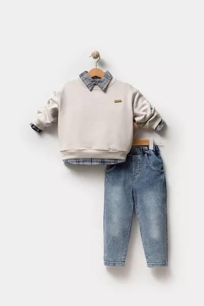 طقم مكون من 3 قطع لطفل رضيع: قميص وكنزة وسروال جينز 