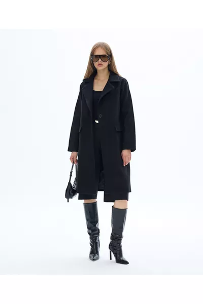 معطف نسائي طويل مبطن بالأسود / مجموعة