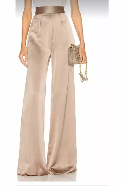 Женские сатиновые брюки бежевого цвета с широкими штанинами капучино