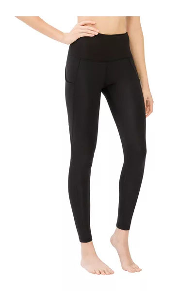 Leggings Sportivi da Donna Neri a Vita Alta con Doppie Tasche Snellenti