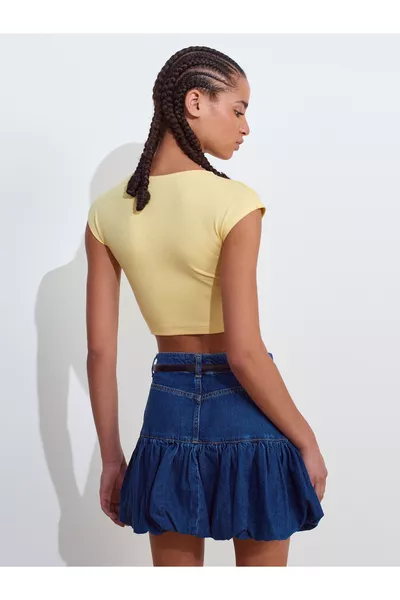  Cotton and Modal Blend Crop Top - Yellow