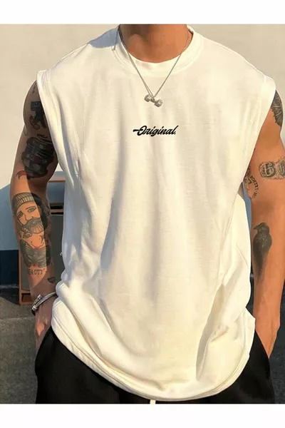 Original Kolsuz Atlet tshirt  Erkek Sıfır Kol Baskısız Giyim Spor Giyim Oversize T-SHİRT