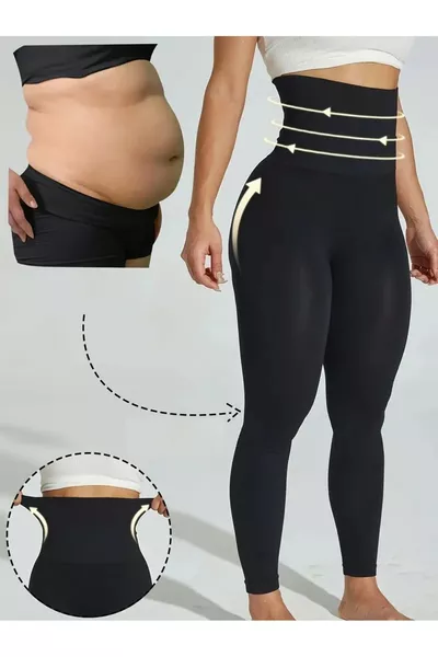 Mienmis Model Non-Slip Silicone Strap Corset Tights for Belly and Waist Shaping, Black Color