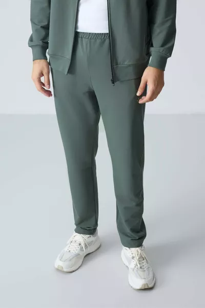 Kaki Katoen Dikke Zachte Structuur Comfort Fit Basic Heren Trainingspak - 