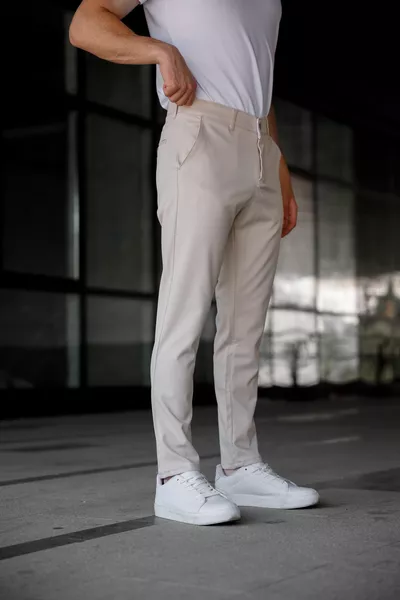 Pantalon en lin beige slim fit pour homme