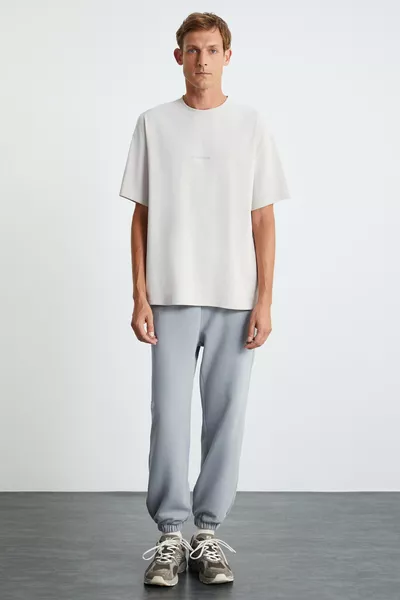 Rıver мужская футболка оверсайз свободного кроя с вышивкой, базовая трикотажная, цвет камня