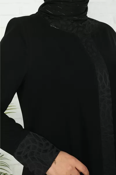 Medina Silk Black Patterned Abaya