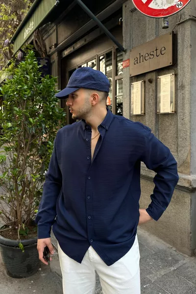 قميص رجالي واسع بنمط الكتان من ناباس