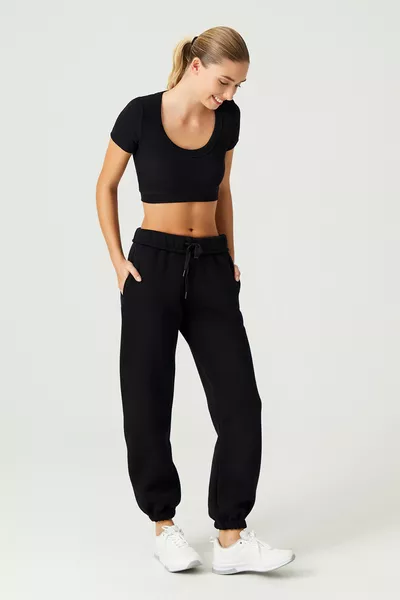 x Melodi Черен Oversize/широк Модел Памучен Плътен Спортен Панталон Двуфункционален