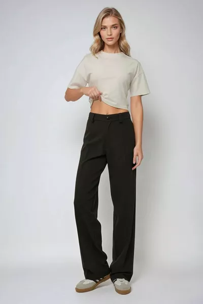Hoge taille rechte stoffen broek