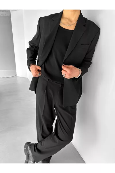 Abito maschile oversize a doppiopetto comodo nero