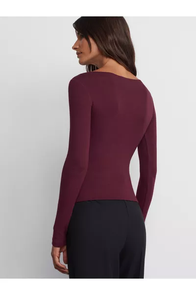  قبّة قارب بأكمام طويلة - عنابي