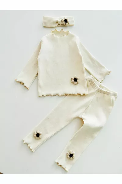 Ensemble pour bébé fille avec haut et bas côtelés et bandana