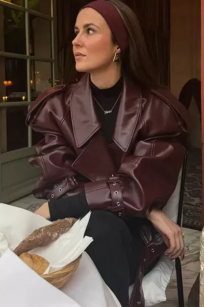 Vintage Women's Burgundy Leather Biker Jacket