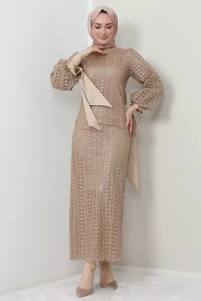 İnci Tesettür Abendkleid Gold