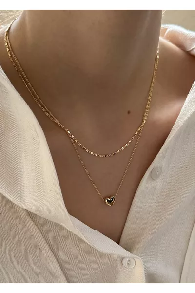 2-teiliges Herz-Kombinations-Goldkette