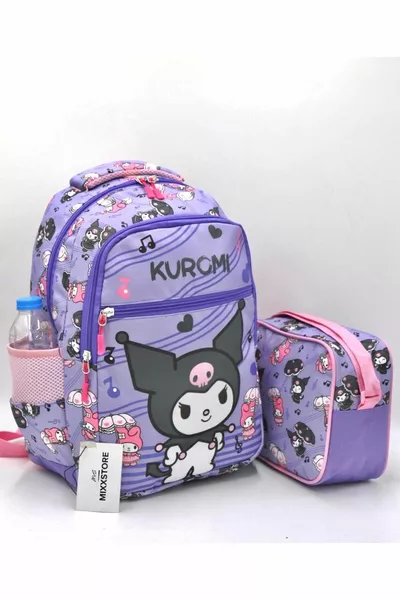 Mor Renk Karakter Desenli Ortopedik Sırt Destekli Beslenmelikli Sırt Ilkokul Çantası