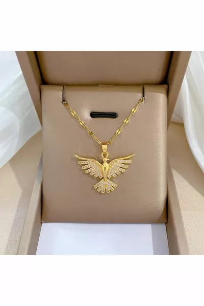 Collana con Fenice in Acciaio e Zircone