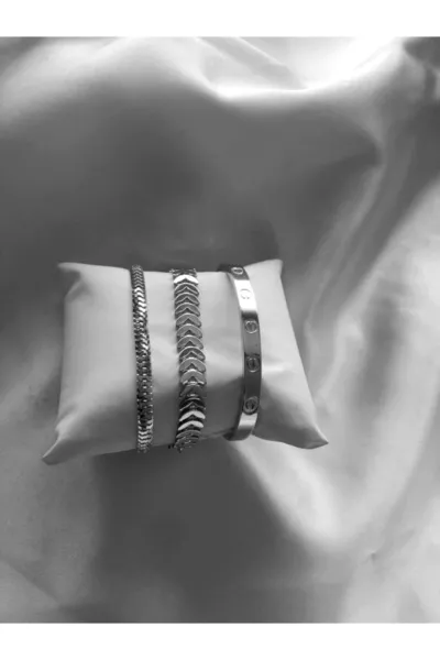 مجموعة أساور نسائية بتصميم الحَلَقة الفضية والعمود الفقري للسمكة والدودة